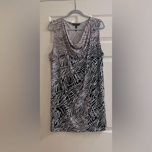 BCBGMaxAzria Draped Scoop Neck Dress Brown/Black/Gray Abstarct Pattern - Large